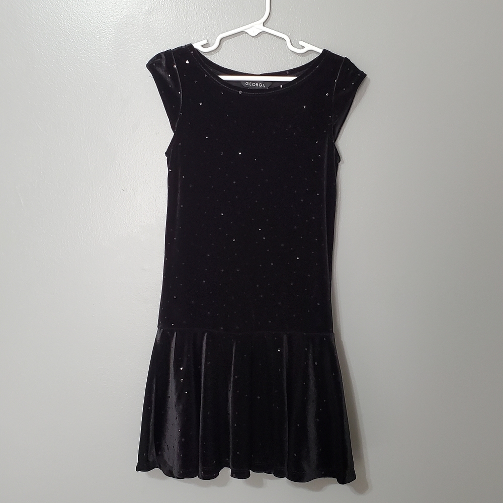 George Velour Black Dress Sequins Drop Waist Girls Size M (7-8)